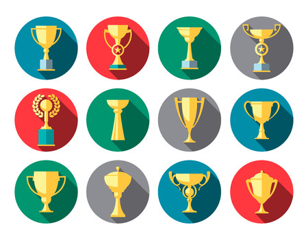 Vector winner cup. Trophy flat icon setのイラスト素材
