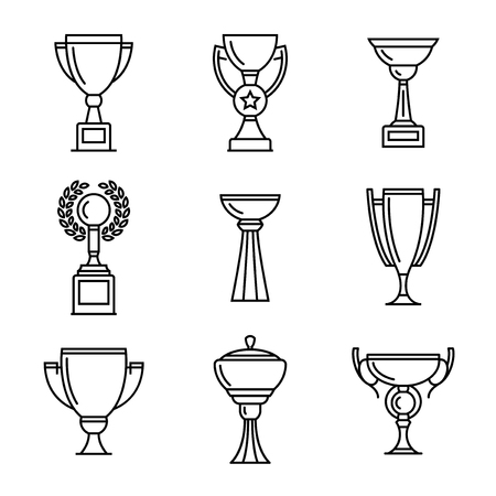 Vector winner cup. Trophy line icons set.のイラスト素材