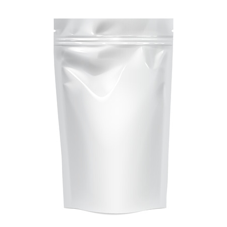 Flexible bag of Foil. Food snack pillow Realistic package. Polyethylene packing of goods. Mock up for brand template. vector illustration.のイラスト素材