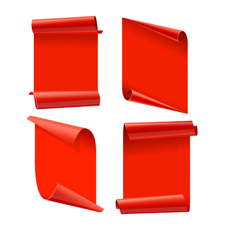 Ribbons set. Realistic Red Glossy paper ribbon. Vector illustrationのイラスト素材