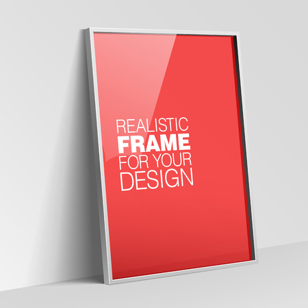 Realistic vertical frame for paintings or photographs hanging on the wall. MockUp Template For Your Design. Vector illustration.のイラスト素材