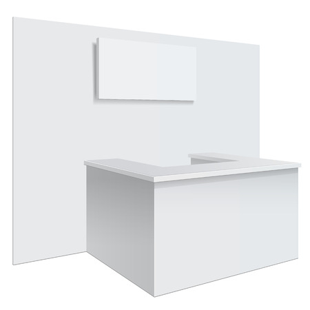 White reception or information desk. Isolated on white background. Mock-up template for your design. Vector illustration.のイラスト素材