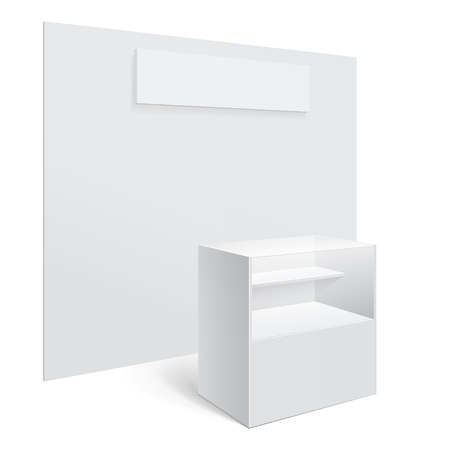 White reception or information desk. Isolated on the white background. MockUp Template For Your Design. Vector illustration.のイラスト素材