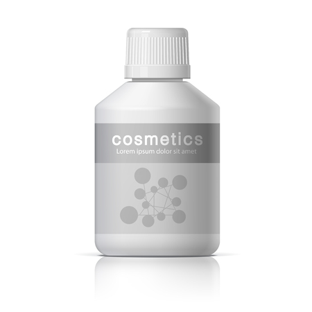 Cool Realistic White plastic bottle. Product Packing Cosmetic, medicine. Various fluids Vector Illustrationのイラスト素材
