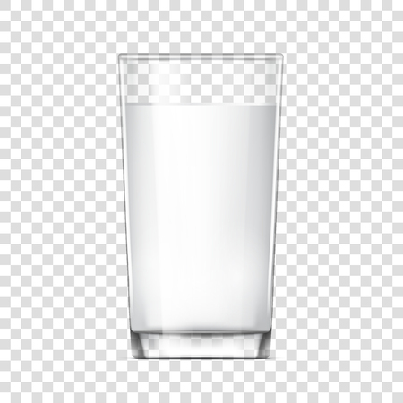Realistic glass cup with milk. Transparent glassware on Transparent background. Vector illustrationのイラスト素材