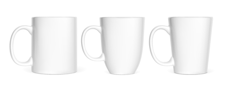 Set of realistic white cups isolated on white background. Vector illustration.のイラスト素材