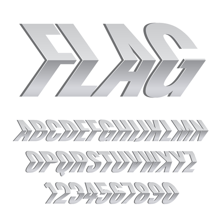 Vector silver alphabet. Letters bent at 90 degreesのイラスト素材