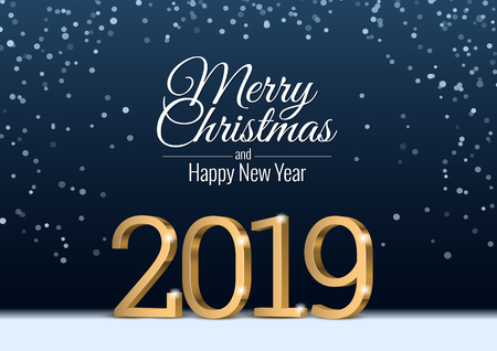 Vector text Design 2019. gold 3d numbers. Happy new year template greeting card.のイラスト素材