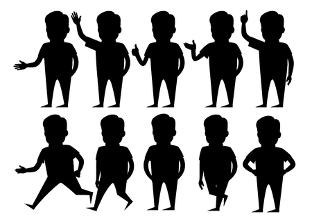 Man character silhouette standing and motion, isolated on white background. Vector illustration.のイラスト素材