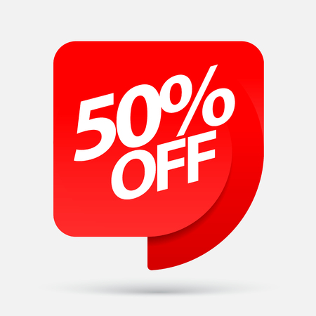 Sale of special offers. Discount with the price is 50 . An ad with a red tag for an advertising campaign at retail on the day of purchase. vector illustrationのイラスト素材