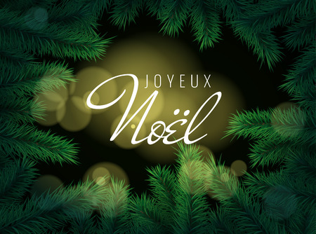 French text Joyeux Noel. Merry Christmas greeting card. Vector illustration.のイラスト素材