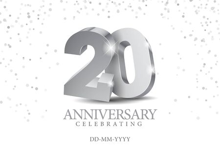 Anniversary 20. silver 3d numbers. Poster template for Celebrating 20th anniversary event party. Vector illustrationのイラスト素材