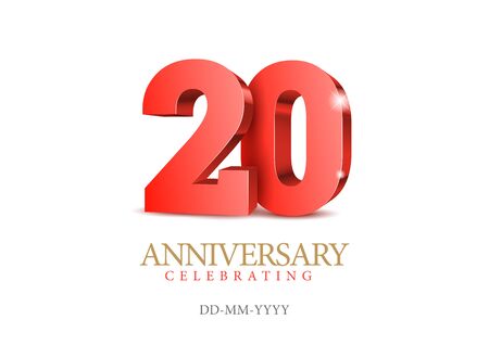 Anniversary 20. red 3d numbers. Poster template for Celebrating 20th anniversary event party. Vector illustrationのイラスト素材