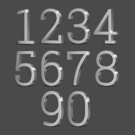 Silver 3d numbers. Symbol set. Vector illustration