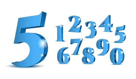 Blue 3d sparkling numbers. Symbol set. Vectorのイラスト素材