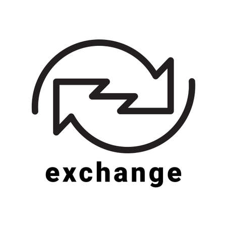 Exchange arrow icon. Symbol or emblem. Exchange data symbol icon. Black and white emblem. vector illustrationのイラスト素材