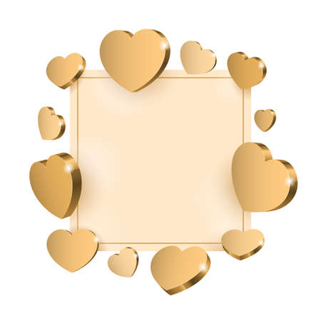 Background of golden hearts. Greeting card with golden heart. Vector illustrationのイラスト素材