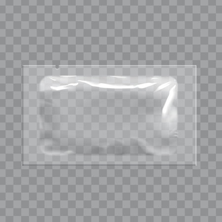 Realistic transparent Blank template Packaging Foil wet wipes Pouch Medicine. Food Packing Coffee, Salt, Sugar, Pepper, Spices, Sweets. Template For Mock up Your Design. vector illustration.のイラスト素材