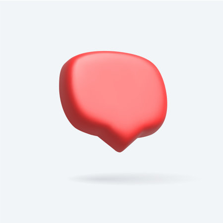 Render 3D illustration of red speech bubble. Mate speech bubble high quality vector. Symbol or emblem for speak bubble text, chatting box, message box outline cartoon. Vector illustrationのイラスト素材