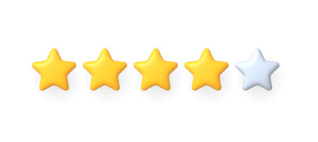 3d yellow and white Stars in cartoon style. For Rating or quality symbol. Vector illustration