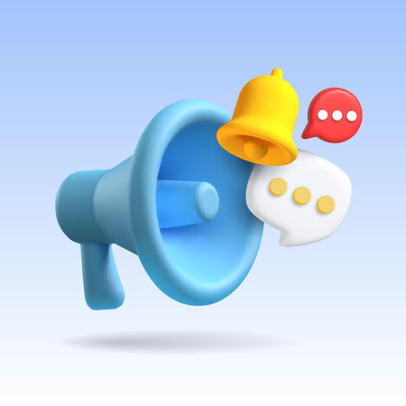 Realistic 3d megaphone icon. 3d vector render loudspeaker in blue. Symbol of feedback, chatting or comment. Vector illustrationのイラスト素材