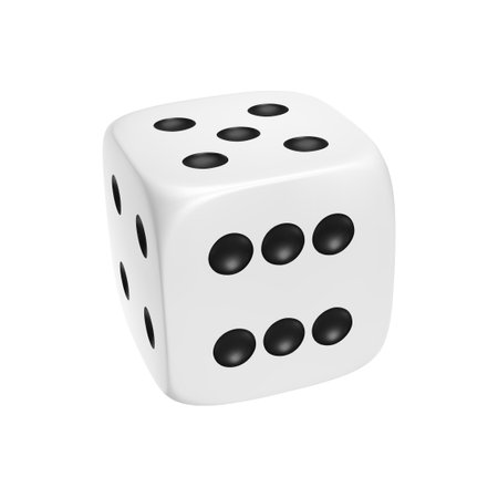 White photorealistic 3d cube for games. Dice icon in flight closeup isolated on white background. Vector illustration.のイラスト素材