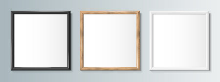 Realistic square black and white color frames for paintings or photographs. Vector illustration.のイラスト素材