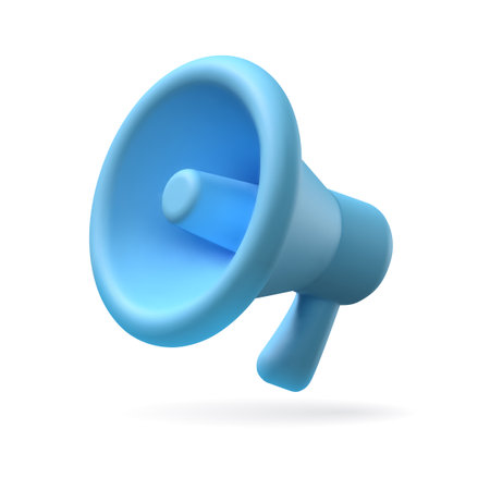 Realistic 3d megaphone icon blue color. 3d vector render loudspeaker. Vector illustrationのイラスト素材
