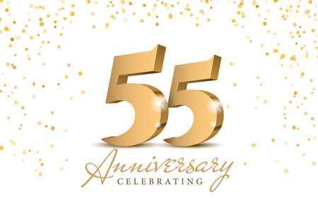 Anniversary 55. gold 3d numbers. Poster template for Celebrating 55th anniversary event party.のイラスト素材