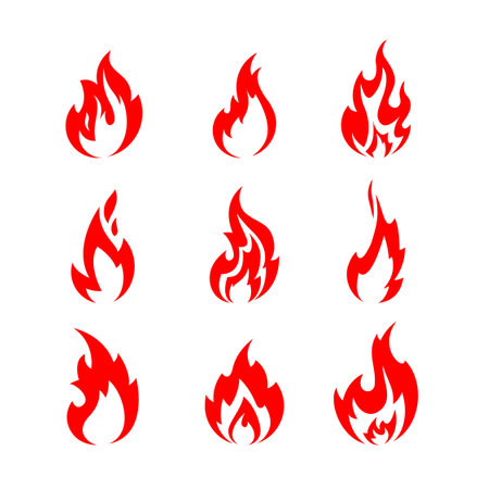 Fire icon red color. Symbol or emblem. Vector illustrationのイラスト素材