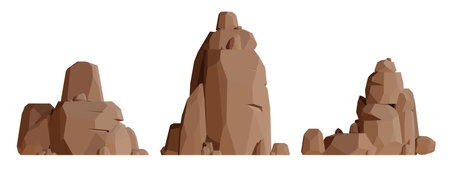 Desert rock stone canyon set. Cartoon style stone canyon, isolated on white background. Vector illustrationのイラスト素材
