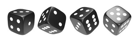 Black photorealistic 3d cube for games. Dice icon in flight closeup isolated on white background. Vector illustration.のイラスト素材