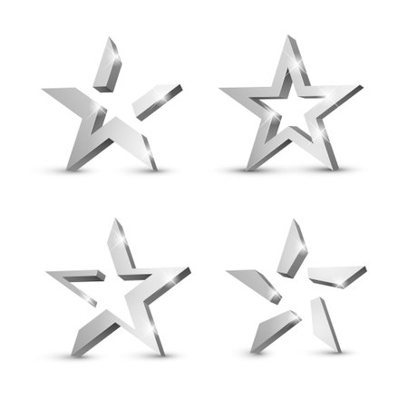 Silver 3d star with highlights. Icon for holiday design element. Vector illustration.のイラスト素材