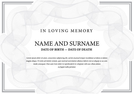 Funeral card. In loving memory of those who are forever in our hearts. Elegant design. Vector illustration.のイラスト素材