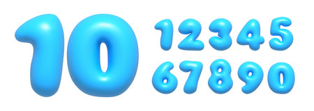 Blue cartoon 3d numbers. Symbol set. Vector illustrationのイラスト素材