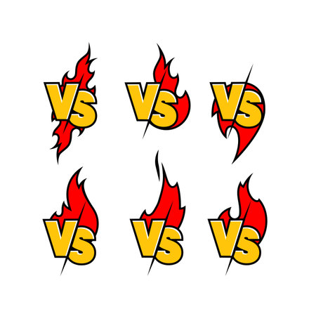 Versus sign surrounded by flames. Color symbol. Vector illustrationのイラスト素材
