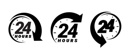 24 hours order execution or delivery service icons. commercial support. Vector illustrationのイラスト素材