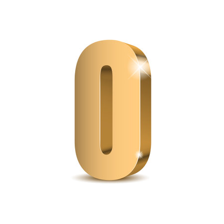 Gold 3d number 0 with a shadow on a white background. Digit zero High quality Vector illustrationのイラスト素材
