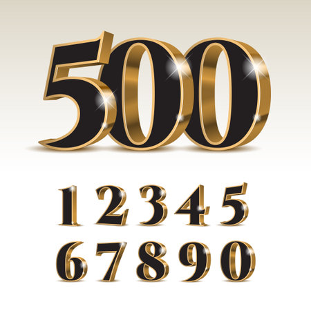 3d black numbers with golden outline. Symbol set. Vector illustrationのイラスト素材