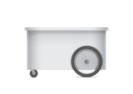 Promotion counter on wheels. Retail Trade Stand Isolated on the white background. MockUp Template For Your Design. Vector illustration.のイラスト素材
