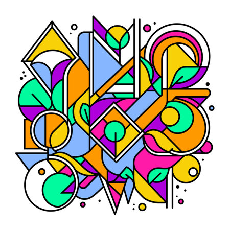 Abstract drawing, very colorful and very cool, consisting of simple geometric shapes in line art style. Vector illustrationのイラスト素材