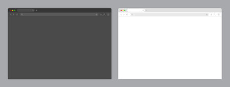 Web browser window light and dark template. Sample frame design Internet page mockup. Blank screen web browser in flat design. Vector illustrationのイラスト素材