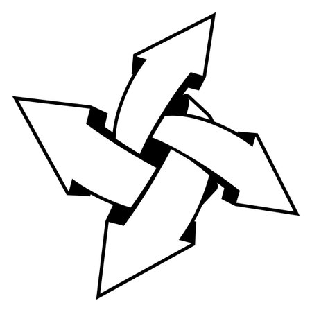 Line drawing of a cross pointer. Four curved arrows pointing in different directionsのイラスト素材