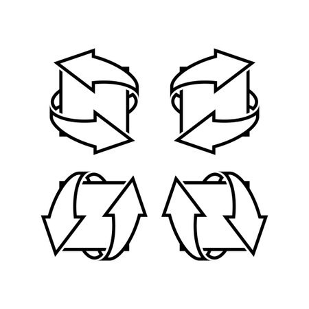 Line drawing of a arrows pointing. two curved arrows pointing in different directions. Symbol letter n inside. Vector illustrationのイラスト素材