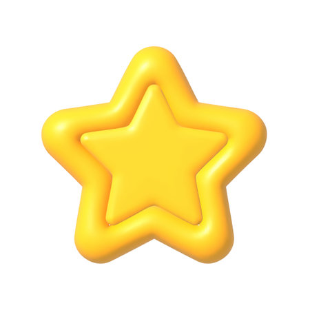 Vector render Yellow star icon. Cartoon Symbol for Customer rating feedback or rang rating achievements. 3d vector emblem. Vector illustrationのイラスト素材