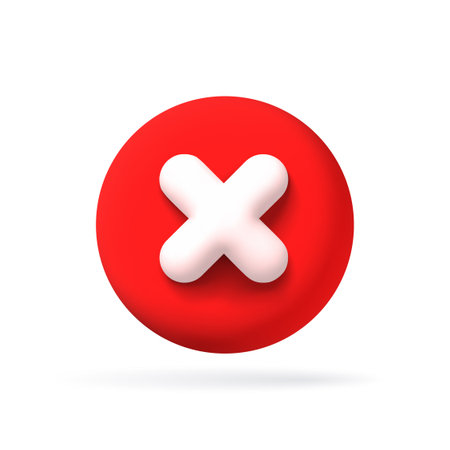 Vector Render 3d of Right Cross Icon. Red color. Error, close, or cancel icon or emblem. Vector illustrationのイラスト素材