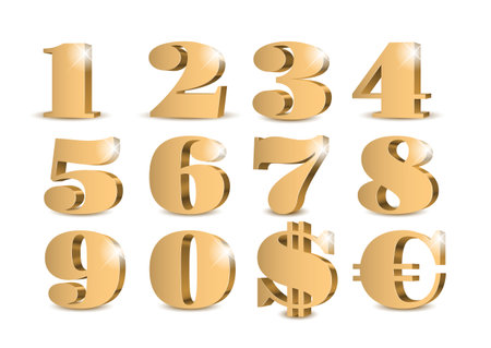Gold 3d numbers. Symbol set. Vector illustrationのイラスト素材