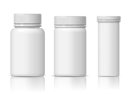 Realistic plastic white bottle. Mock Up Template. Vector illustrationのイラスト素材