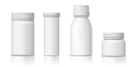 Realistic plastic white bottle. Mock Up Template. Vector illustrationのイラスト素材