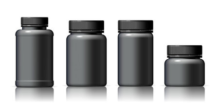 Realistic plastic bottle In black. Mock Up Template. Vector illustrationのイラスト素材